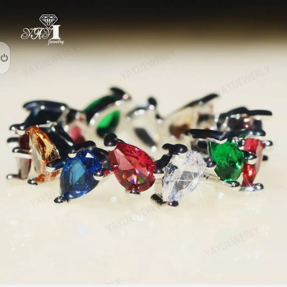 New multi color cz silver ring
